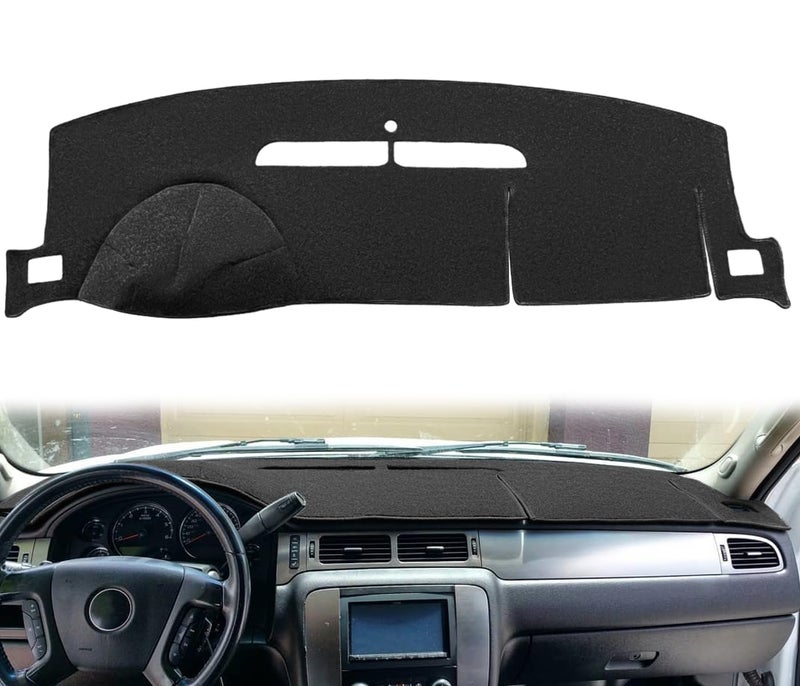 AKMOTOR Dash Cover Mat Fit for 2007-2014 GMC Yukon,2007-2013 Chevy Chevrolet Silverado 1500 LTZ/Avalanche/Suburban,07-14 Tahoe, Dashboard Cover Pad w/o Dash Speaker Hole (Black) - Image 1